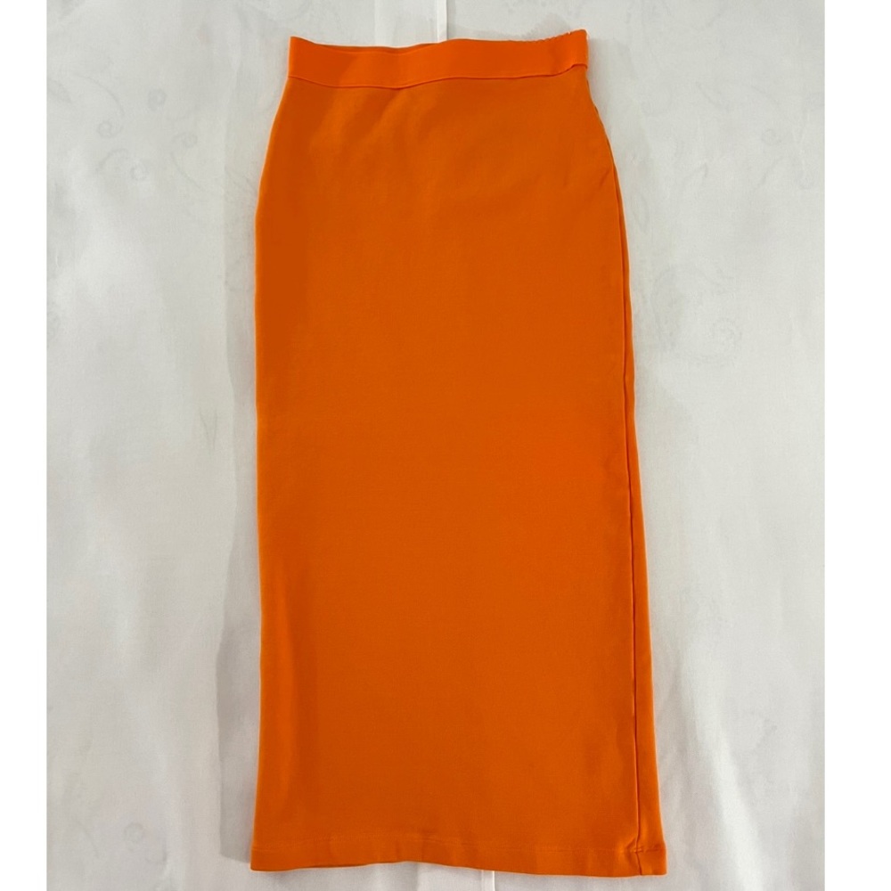 Zara Orange Bodycon Midi Skirt